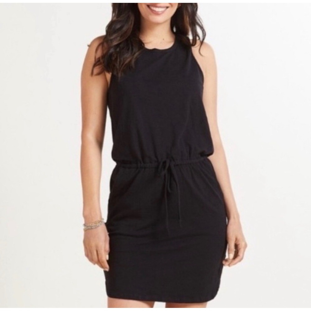 Sundry Evereve Black Sleeveless Drawstring Waist Racerback Mini Dress Pockets